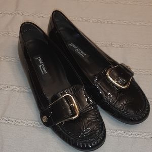 PAUL GREEN GOLD BUCKLE PATENT LEATHER LOAFERS